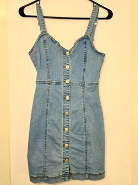 Denim Button-Front Mini Dress - Light Blue